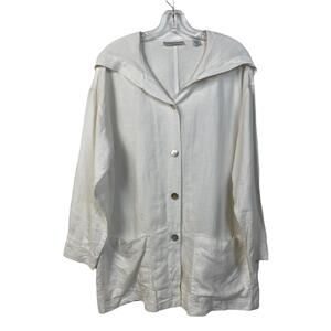 VALERIE STEVENS SPORT M 100% Linen Hooded Shirt Jacket Pockets Beachy Coastal